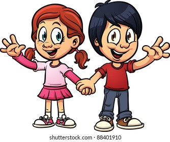 Cute cartoon kids. Vector illustration with simple gradients. All in a single layer.