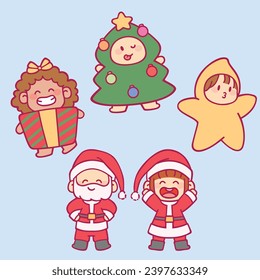 Cute Cartoon Kids Wearing Christmas Holiday Costume Vector arts