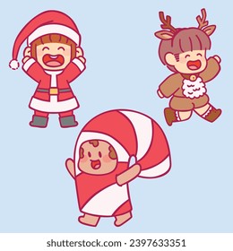 Cute Cartoon Kids Wearing Christmas Holiday Costume Vector arts