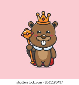 Cute cartoon king beaver vector illustration
