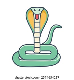 Cute cartoon king cobra. Serpent vector illustration on white background.