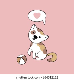 Cute cartoon kitten with a ball. Vector illustration is suitable for greeting cards and prints on t-shirts.