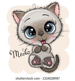 Cute Cartoon Kitten with big blue eyes