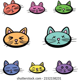 Un gato gatito de caricatura suave enfrenta el diseño de estilo kawaii en vector