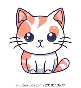 Cute cartoon kitten fur sitting icon isolated