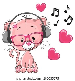 Cute cartoon kitten with headphones
