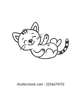 Cute cartoon kitten isolated on white background.Cat outline.Doodle illustration.Vector