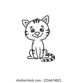 Cute cartoon kitten isolated on white background.Cat outline.Doodle illustration.Vector