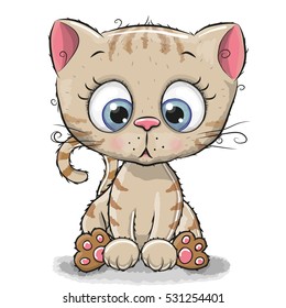 Cute Cartoon Kitten isolated on a white background