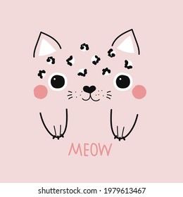 Cute cartoon kitten. Kids graphic. Vector hand drawn illustration.