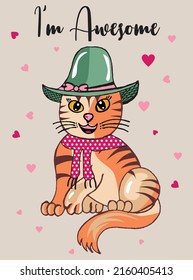 Cute Cartoon kitten on light background