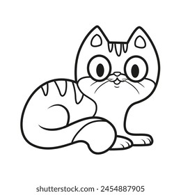 Cute cartoon kitten outlined for coloring page on a white background. Image produced without the use of any form of AI software at any stage.