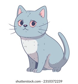 Cute cartoon kitten sitting, isolated icon isolated