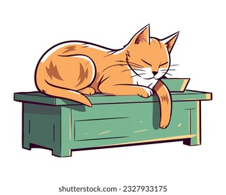 Cute cartoon kitten sitting on a bed icon isolated