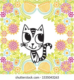 Cute cartoon kitten. Vector illustration