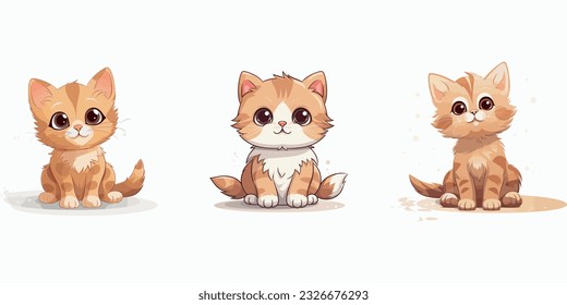 Cute cartoon kittens sitting on white background. Vector illustration.