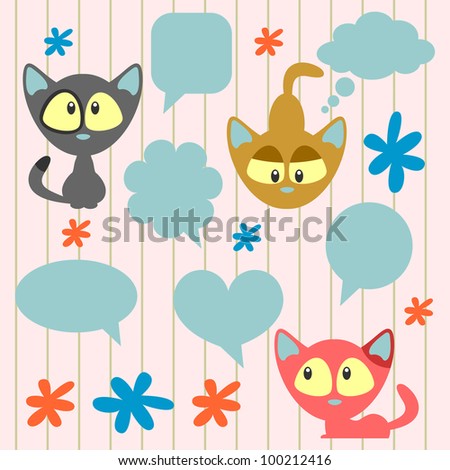 Cute cartoon kittens and speech bubbles