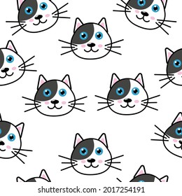 Cute Cartoon Kitty Cat Head Seamless Pattern
