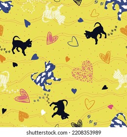 Cute Cartoon Kitty Cat. Heats Holiday Print