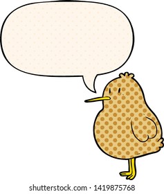 cute cartoon kiwi bird with speech bubble in comic book style