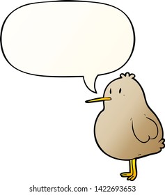 cute cartoon kiwi bird with speech bubble in smooth gradient style