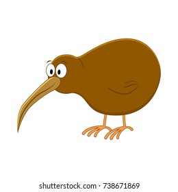 Cute cartoon kiwi bird. Vector illustration. Isolated on white background