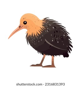 Cute cartoon kiwi bird with yellow feathers flying icon isolated