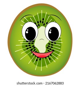 Cute cartoon kiwi character. Smiling cheerful kiwi. Print for a T-shirt. Vector illustration isolated on transparent background