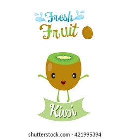 Cute Cartoon Of Kiwi Fruit, Banner, Logo, Tropical, Characters Design, Summer, Healthy Eating, Food, Juice