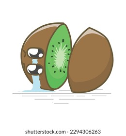 Cute cartoon kiwi. Cartoon fruit character set. Funny emoticon in flat style. Food emoji vector illustration