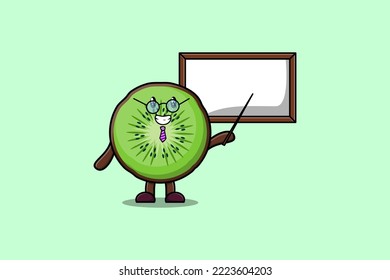 Cute cartoon Kiwi fruit teacher character teaching with whiteboard in flat cartoon style concept