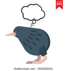Cute cartoon Kiwi with thought bubble isolated on white background. Animal symbol for your web site design, logo, app, UI. Eps10 vector illustration.