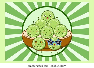 Cute cartoon klepon. Indonesia traditional dessert. Illustration vector design. EPS 10