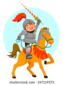 Cute cartoon knight riding his horse