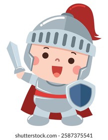 Cute Cartoon Knight with Sword and Shield