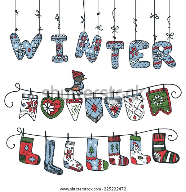 Cute Cartoon Knitted Letters Winter Hanging Stock Vector (Royalty Free ...