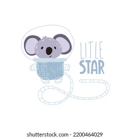 Cute cartoon koala. astronaut. Vector print for children room, fabric, paper, greeting card, postcard, card, t shirt, poster, textile. Vector illustration