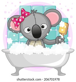 Cute cartoon Koala in the bathroom 