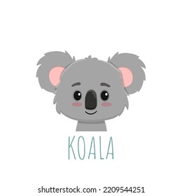 Cute cartoon koala bear face.Koala icon.Vector illustration in flat style