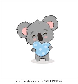 Cute cartoon koala bear with heart  isolated on white background.Vector illustration