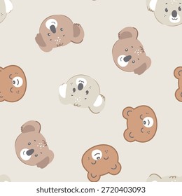 Lindo koala de dibujos animados y oso sin patrón. Fondo animal divertido. Diseño para la tela, Fondo de pantalla, papel de embalaje de los niños