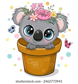 Netter Cartoon Koala in einem braunen Blumentopf