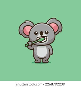 Cute cartoon koala brushing his teeth animal vector illustration animal healthy icon