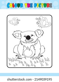 Cute cartoon koala and butterfly. Black and white vector illustration for colouring book. kids coloring book