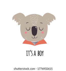 Cute cartoon koala card. Vector illustration for print or baby shower invitations.