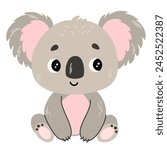 Cute cartoon koala. Childish vector illustration flat style. Sitting koala bear. For poster, greeting card, baby design.