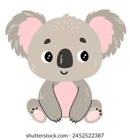 Cute cartoon koala. Childish vector illustration flat style. Sitting koala bear. For poster, greeting card, baby design.