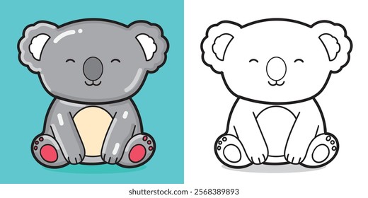 Cute cartoon Koala doll for coloring book or design element with isolated white background