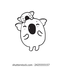 cute cartoon koala doodle comic illustration vector isolated on white background