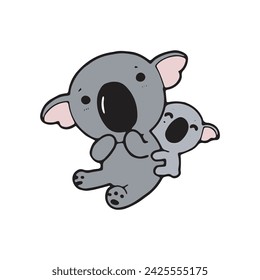 cute cartoon koala doodle comic illustration vector isolated on white background
